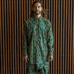 Geometric Print Cotton Buttonup Shirt: Green Boho Festival