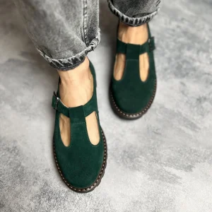 Emerald Suede Mary Jane Leather Shoes