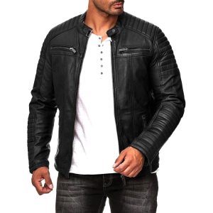 Men's Black Sheepskin Leather Cafe Racer Jacket Tn5bk