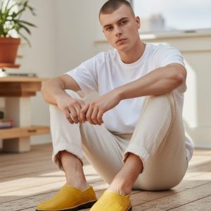 Bright Yellow Moroccan Leather Babouche Handmade Traditional Slippers