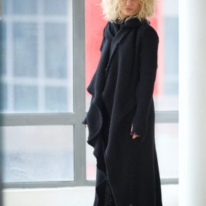 Long Black Cardigan Wool For Women Knitted Winter