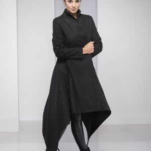 Black Winter Coat For Women Asymmetric Long Wool