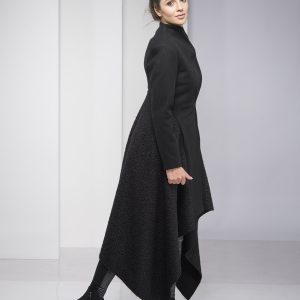 Black Winter Coat For Women Asymmetric Long Wool