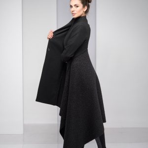 Black Winter Coat For Women Asymmetric Long Wool