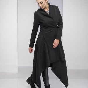 Black Winter Coat For Women Asymmetric Long Wool