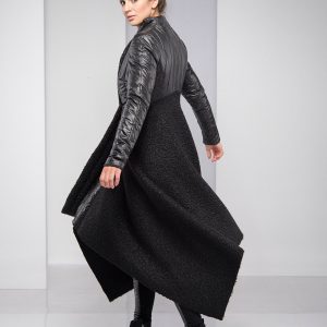 Cyberpunk Maxi Wool Coat Quilted Gothic Jacket Plus