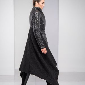 Cyberpunk Maxi Wool Coat Quilted Gothic Jacket Plus