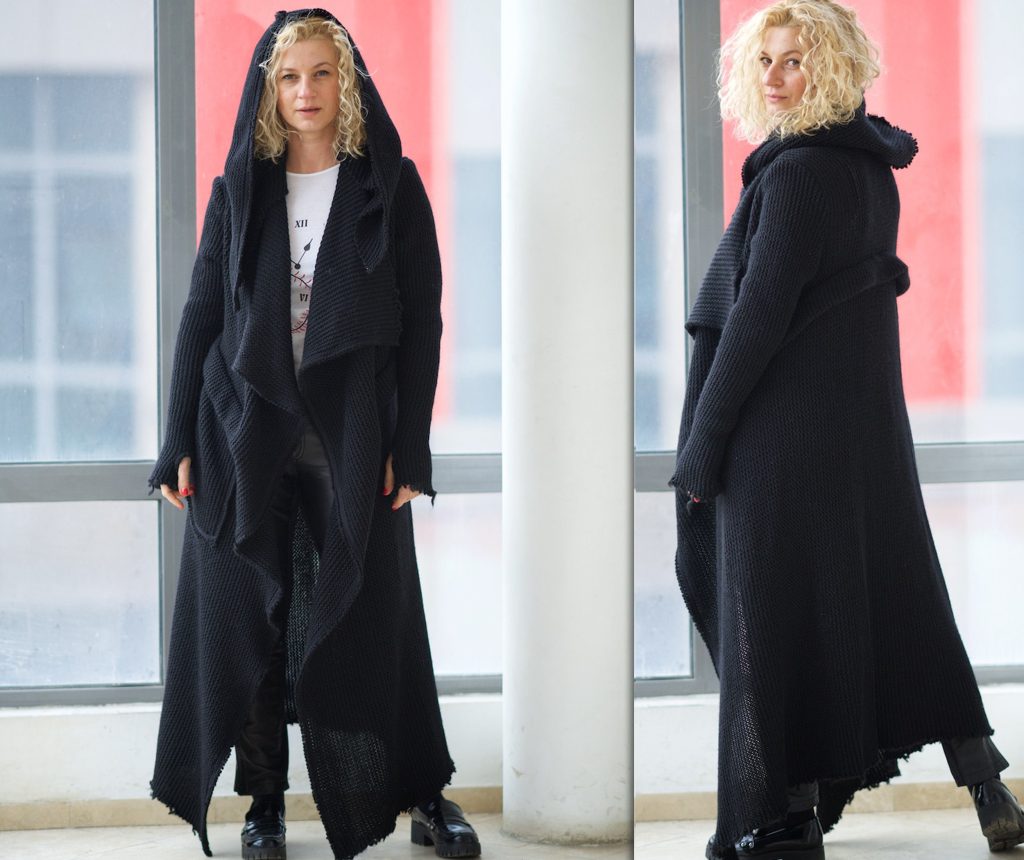 Long Black Cardigan Wool For Women Knitted Winter