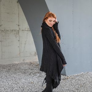 Wool Cardigan Women Black Knit Sweater Plus Size