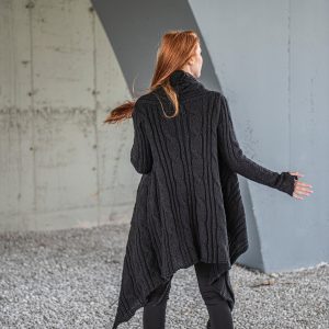 Wool Cardigan Women Black Knit Sweater Plus Size