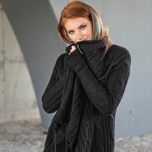 Wool Cardigan Women Black Knit Sweater Plus Size
