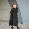 Wool Blend Winter Coat: Black Hooded Midi Length
