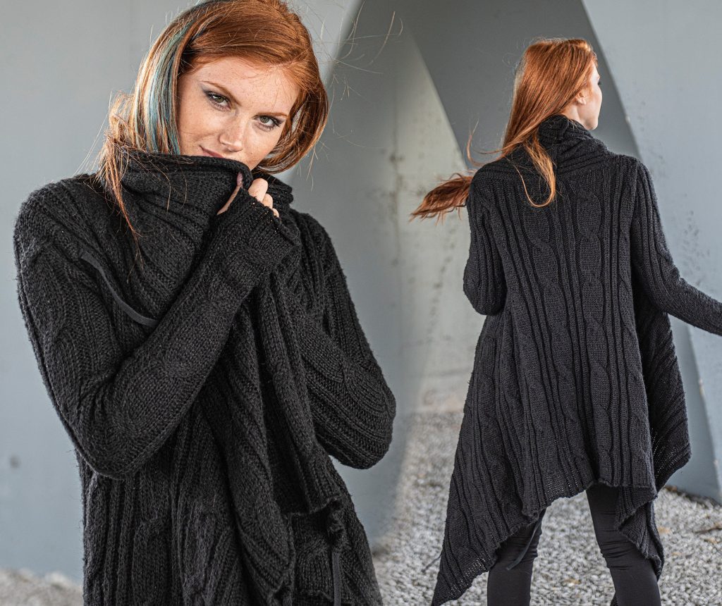 Wool Cardigan Women Black Knit Sweater Plus Size