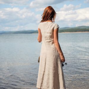 Natural Linen Dress Midi With Pockets Kaftan Summer