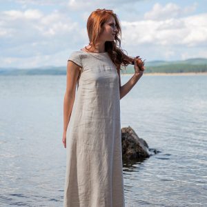Natural Linen Dress Midi With Pockets Kaftan Summer