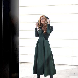 Hooded Wool Coat With Belt Princess Winter Swing