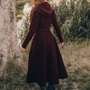 Handmade Merino Wool Fit And Flare Hooded Coat