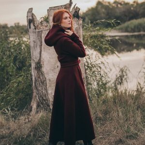 Wool Coat For Women Burgundy Winter With Hood