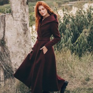 Handmade Merino Wool Fit And Flare Hooded Coat