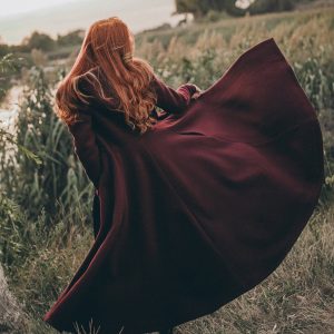 Wool Coat For Women Burgundy Winter With Hood