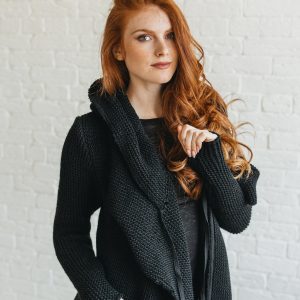 Long Wool Cardigan: Black Hooded Chunky Knit Cozy