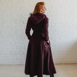 Wool Hooded Coat: Long Black Swing Style Cozy