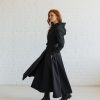 Wool Hooded Coat: Long Black Swing Style Cozy