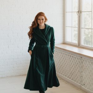 Wool Hooded Coat: Long Black Swing Style Cozy