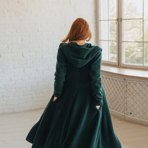 Hooded Merino Wool Coat With Belt Elegant Winter