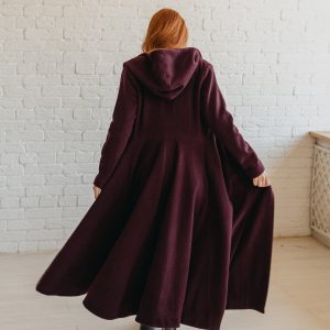 Hooded Wool Coat With Belt Princess Winter Swing