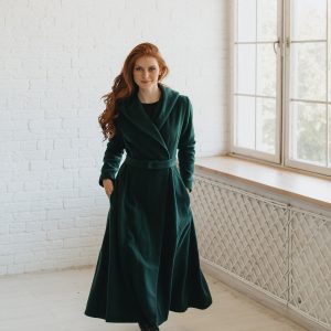 Handmade Merino Wool Fit And Flare Hooded Coat