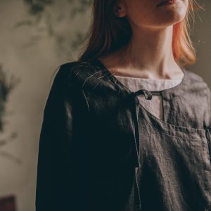 Black Heavyweight Linen Cardigan Long Jacket With Slits