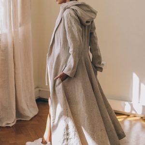 Hooded Linen Coat Long Cardigan Jacket Heavyweight Clothing