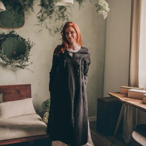 Black Heavyweight Linen Cardigan Long Jacket With Slits