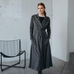 Hooded Maxi Knit Cardigan With Tie Belt Women's