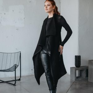 Merino Wool Knit Long Vest Sleeveless Cardigan