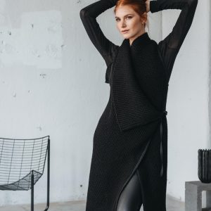 Merino Wool Knit Long Vest Sleeveless Cardigan