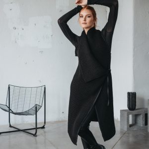 Merino Wool Knit Long Vest Sleeveless Cardigan