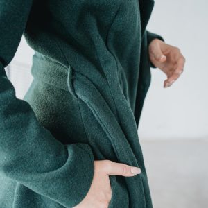 Merino Wool Midi Coat Hooded Princess Style Tie