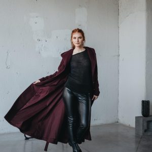 Hooded Merino Wool Coat With Belt Elegant Winter