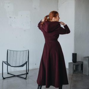 Hooded Merino Wool Coat With Belt Elegant Winter