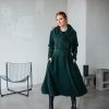 Green Wool Midi Coat With Hood Fit And