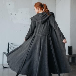 Hooded Maxi Knit Cardigan With Tie Belt Women's