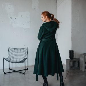 Merino Wool Princess Coat With Hood Fit And