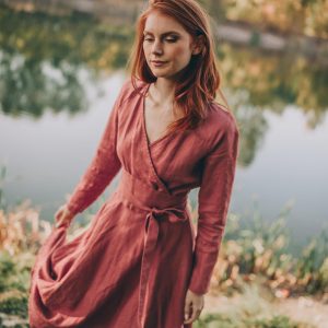 Heavyweight Linen Midi Dress: Aline Dress With Obi