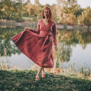 Heavyweight Linen Midi Dress: Aline Dress With Obi