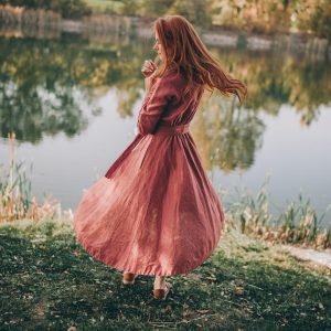 Heavyweight Linen Midi Dress: Aline Dress With Obi