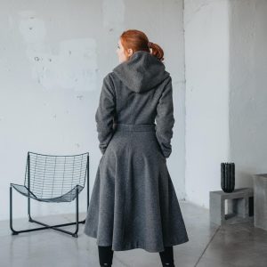 Merino Wool Princess Coat With Hood Fit And