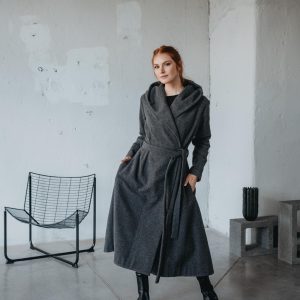 Merino Wool Princess Coat With Hood Fit And