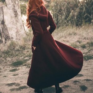 Merino Wool Maxi Coat: Women's Hooded Winter Swing